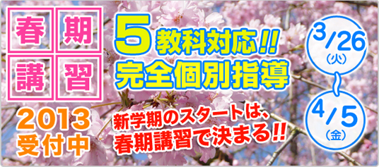 春期講習 2013受付中　5教科対応！完全個別指導