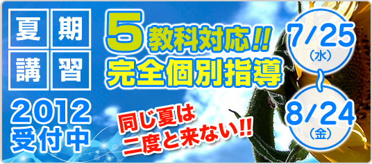 夏期講習 2012受付中　5教科対応！完全個別指導